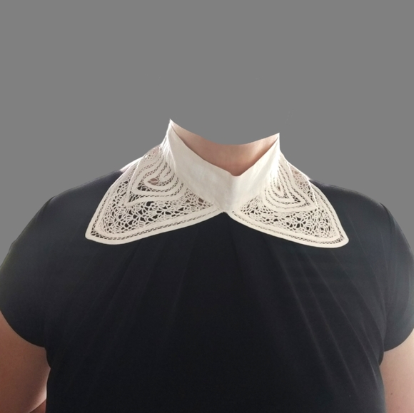 Antique Collar, Hand Made Linen, Vintage Hand Knitted Collar - Picture 9 of 9